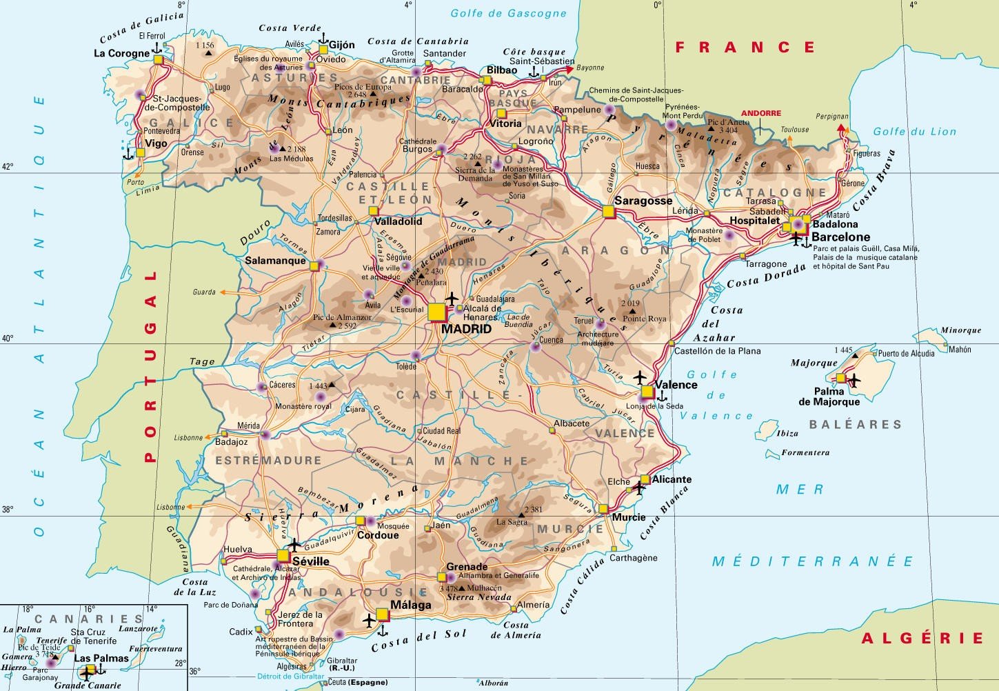 carte espagne espagne carte relief